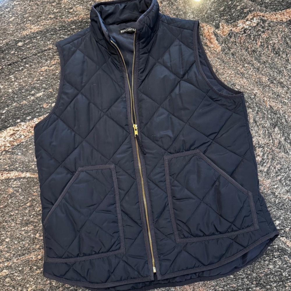 J.Crew Mercantile Vest Mens M Navy Blue Quilted Zip Up Diamond Stitch Pockets